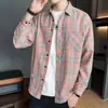 Camisa de Cuadros para Hombre de Manga Larga Estilo Hong Kong Holgada Camisa Casual Atractiva