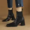 Botines Chelsea de moda estilo coreano con tacón grueso para mujer, nueva colección 2026, botas elásticas retro de tacón alto con punta cuadrada para primavera y otoño