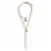 Conjunto de tres piezas de collares de concha con cuentas de perlas transfronterizos europeos y americanos, cadenas para la clavícula vintage, a la moda, elegantes, accesorios de nicho de lujo ligero