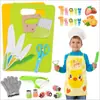 Juego de Cuchillos de Cocina de Plástico para Niños, Moldes para Galletas, Delantal Estampado de Papa, Guantes, Cuchillo Ondulado para Papa, Tabla de Cortar, Traje