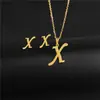 Moda Transfronteriza Europea y Americana Elegante Conjunto de Collar y Pendientes Colgantes de Acero Inoxidable de Color Conservante con 26 Letras