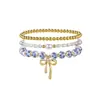 Pulsera de Nudo de Lazo con Perlas Estilo Europeo y Americano, Diseño de Nicho Estilo Bohemio de Moda, Pulsera de Perlas Apilable para Mujeres