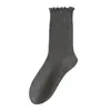 Calcetines de Lana para Mujer, Calcetines Negros de Encaje a Media Pantorrilla para Otoño e Invierno Combinados con Mocasines, Calcetines Largos Cálidos para Maternidad