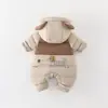 Mono de invierno con plumón para bebé niño, para lactantes y niños pequeños, engrosado y de terciopelo, ropa de exterior cálida y casual para gatear que se puede llevar