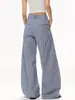 Pantalones de Cuadros Azules Relajados con Pliegues Estilo Americano, Pantalones Casuales Delgados para Mujer, Pantalones Largos Holgados de Pierna Ancha tipo "Lazy" para Verano, Modernos