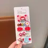 Presilha de Bico de Pato com Laço de Ano Novo Infantil para Meninas, Grampo de Cabelo Botão Gravata Borboleta de Flor de Resina para Bebê, Conjunto Combinado Vermelho Brilhante