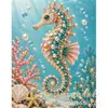 Kit de Pintura de Perlas DIY Mundo Marino: Tortuga, Delfín, Concha y Coral, 30x40cm, Paquete de Materiales para Pintura de Diamantes Hecha a Mano