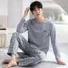 Pijama Casual Antibacteriano Cruzado Amazon Europa e América Primavera e Outono Masculino Gola Redonda Manga Longa Outono e Inverno Roupa de Casa Conjunto de Duas Peças