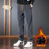 Calças Casuais Masculinas para Outono e Inverno, Calças de Chenille Grossas com Lã Pesada, Calças de Sarja Workwear Reta Esportivas de Moletom, Modernas