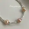 Pulsera de Plata de Ley S925 Souchuang Perla Natural Rosa Diseño Elegante Ins Pulsera Apilada de Plata Rota Pulsera