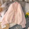 Chaqueta de punto imitación visón estilo tweed para mujer 2025 Otoño Nuevo Cárdigan Corto Holgado Cuello en V Tejido Suave Ceroso