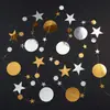 Decoração de festa de aniversário Pó de glitter dourado e preto Estrela redonda dourada Flor Estrela de cinco pontas dourada e prateada Bandeira de pontos de corda de papel