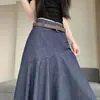Foto real saia midi irregular retrô feminina saia de linha A com babado comprimento médio senso de design formato pera barra larga saia longa saia evasê