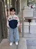 Chaqueta Bordada de Bloques de Color para Niños 2026 Otoño Nueva Tendencia Estilo Coreano Fresca Versátil Holgada Elegante para Niños Pequeños y Medianos