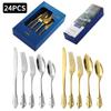 Clássico Retro Palace Series 304 Aço Inoxidável Faca, Garfo e Colher Golden Embossed High-end Hotel Western Tableware Set de cinco peças