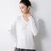 Suéter de punto de alta gama listo para usar para mujer, con cuello en V y manga larga, corte holgado, adecuado para primavera y otoño, top tipo camiseta base sin costuras