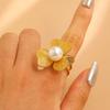 Anel de personalidade exagerada da moda de joias transfronteiriças europeias e americanas, anel feminino simples, com abertura de flor de pérola, pulseira