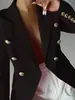 Nuevo blazer negro de estilo europeo y americano, corte entallado para mujer, con botones dorados de doble botonadura, de longitud media, adecuado para el lugar de trabajo y los desplazamientos, venta al por mayor de fábrica