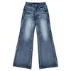 Jeans Modernos Nuevos de Tiro Bajo Azul Retro para Mujer Otoño Cómodos Versátiles Pequeños de Pierna Ancha Hacen que las Piernas Parezcan Más Largas