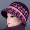 Sombrero para mujer de mediana edad y anciana otoño e invierno gorro de punto con felpa ala ancha gorro de punto para madre mayor protección contra el frío calidez sombrero de algodón