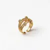 Anillo Abierto de Alambre Retorcido Retro con Incrustaciones de Cristal Bicolor Oro y Plata Anillo de Dedo Tejido de Cable Multicapa Personalidad Trabajo Pesado Anillo de Dedo Ajustable