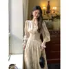 Outono 2026 Novo Elegante Francês Temperamento de Dama Vestido Longo de Chiffon Floral para Chá com Manga Longa Vestido com Estampa Floral