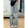 Jeans largo rasgado da moda para mulheres, novo estilo de verão 2026, design único, caimento solto, modelador, calça reta versátil