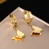 Amazon Explosiones Moda Acero de Titanio Chapado en Oro de 18 Quilates Pendientes de Trébol de Cuatro Hojas Pendientes Elegantes Versátiles para Mujer Pendientes No se Desvanecen