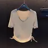 2025 Nuevo Estilo de Verano Cuello en V Color Puro Recorte Delgado Manga Corta Camiseta Moda Femenina Reductor de Edad Look Adelgazante Top es Popular Este Año