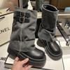 Botas Martin Femininas 2025 Novo Estilo Retrô Britânico de Solado Grosso e Salto Alto, Botins Marrons Pequenos com Zíper Lateral para Primavera e Outono
