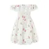 Casa Mismo Estilo Francés Primer Amor Princesa Dulce Hombros Descubiertos Lazo Encaje Floral Cintura Ceñida Vestido para Mujer