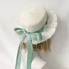 Sombrero de Paja Hecho a Mano Original Lolita Flor de Crisantemo Blanco Cinta de Lazo Sombrero de Sol Dulce Hada Antiguo Sombrero Pastoral