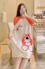 Pijama de nuevo estilo para mujer, verano, manga corta, fino, dibujos animados, lindo, holgado, camisón, vestido holgado de longitud media, ropa para casa, transmisión en vivo