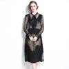 Vestido Preto Pequeno Estilo Hepburn Gola Laço Manga Longa Trompete Vestido Plissado Renda Vestido Longo 2022 Novo Preto