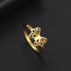 Venta transfronteriza clásico dulce coreano cortavientos acero inoxidable hueco mariposa cerrado anillo de pareja joyería al por mayor