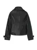 Chaqueta de cuero transfronteriza para mujer, estilo traje corto de doble botonadura, solapa grande, cintura alta, ajustada, petite, moto, PU, callejera europea y americana