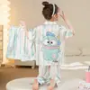 Pijamas para Niñas, Traje de Tres Piezas de Pantalones Cortos y Pantalones Cortos Finos de Seda de Hielo de Verano para Niños, Linda Princesa, Niña Súper Linda
