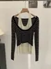 Suéter de Punto Omalai con Bloques de Color, Cuello Halter, Falso Dos Piezas, Ajuste Delgado, Manga Larga, Top de Diseñador para Mujer 6526