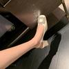 Sandalias Abiertas de Tacón Grueso de Verano Yingmeier Baotou Zapatos Abiertos Estilo Coreano Piel de Becerro Charol Zapatos Abiertos Venta Directa