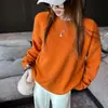Suéter de punto básico liso de cuello redondo, corte holgado y extragrande, imitación cachemir, versátil, para mujer, estilo casual, prenda de punto base