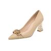Inglés Primavera 2023 talla grande 40-43 talla pequeña 32 33 zapatos de tacón alto para mujer con pedrería punta metálica sexy zapatos de cuero