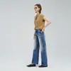 Pantalones Largos de Mezclilla de Algodón con Pierna Curva Moda Francesa para Mujer Lavados Personalidad Sueltos Frescos Pierna Ancha Cuatro Estaciones Pantalones de Mezclilla Largo hasta el Piso Producto Nuevo