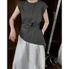 Camiseta de Manga Curta com Amarração na Cintura, Modelagem Slim, Barra Irregular, Atacado do Fabricante, Em Estoque, para Mulheres