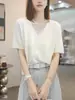 Blusa de tricô de alta qualidade, pesada, com lantejoulas, decote V profundo, manga curta, para mulheres, fina, de verão, solta, modeladora, camiseta de base