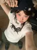 Camiseta de Manga Corta de Algodón Puro con Estampado Americano de Dachshund para Mujer, Hombro Normal, Cuello Redondo, Corte Ajustado, Top para Chica Popular, Estilo Ins