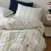 Conjunto de Quatro Peças Jacquard Tingido em Fio Enrugado Lavado de Algodão de Alta Qualidade Linhas de Algodão Puro Amigo da Pele Lençóis de Cama e Capas de Colchão Roupa de Cama