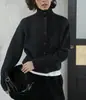Suéter Cardigan Tricotado de Lã com Gola Alta Versátil Novo Outono Inverno 2024 Jaqueta Interna