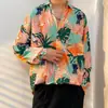Camisa floral estilo Hong Kong vintage, hawaiana retro, fresca y holgada, camisa de manga larga para parejas, top chaqueta de marca de moda