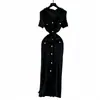 Vestido Largo Elegante de Pequeña Fragancia con Cuello en V y Mangas Cortas, Delgado, Moderno, Exportación Transfronteriza de Amazon Europeo y Americano