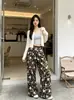 Pantalones casuales camuflados con estampado de estrellas y pedrería para exteriores, nuevo estilo de otoño, corte holgado, pantalones deportivos largos hasta el suelo con puños de cordón, modernos